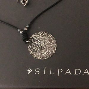 Silpada silver and black leather necklace 17.5”